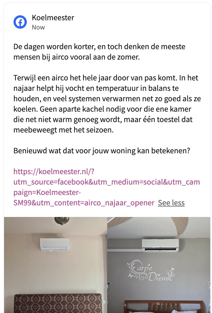 Facebook-post voor Koelmeester