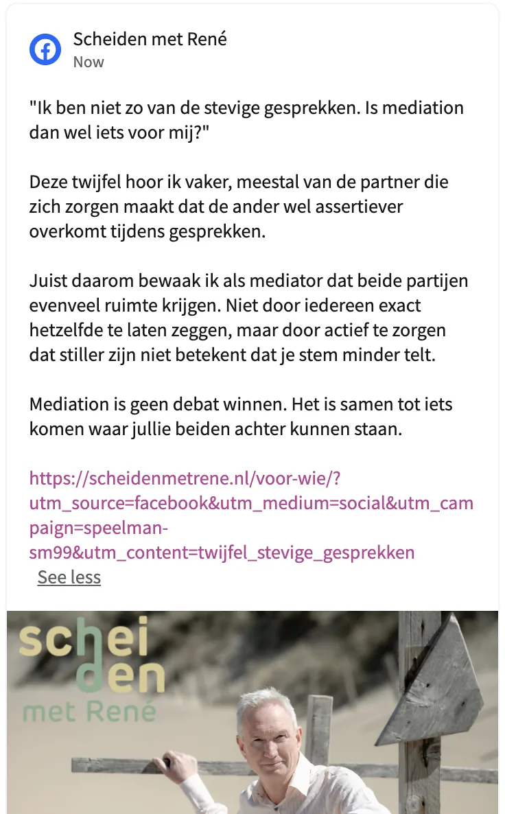 Facebook-post voor Scheiden met René